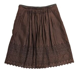 ELIE TAHARI Skirt 2 Linen Brown Sevina Cutout